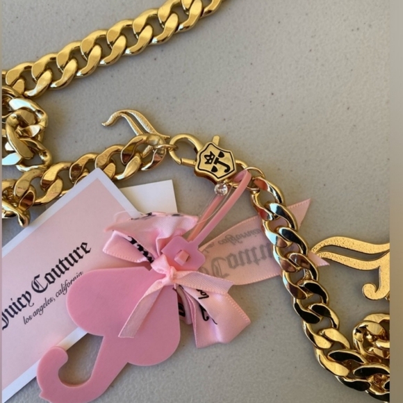 Juicy Couture Gold Tone Chain Belt  with Juicy Letter Charms - Various Sizes - Picture 3 of 8